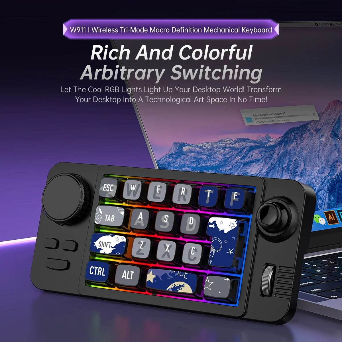 Rechargeable Mechanical Gaming Keypad - Bluetooth 2.4G Wireless & Wired Programmable Joystick Keyboard with RGB Backlit
