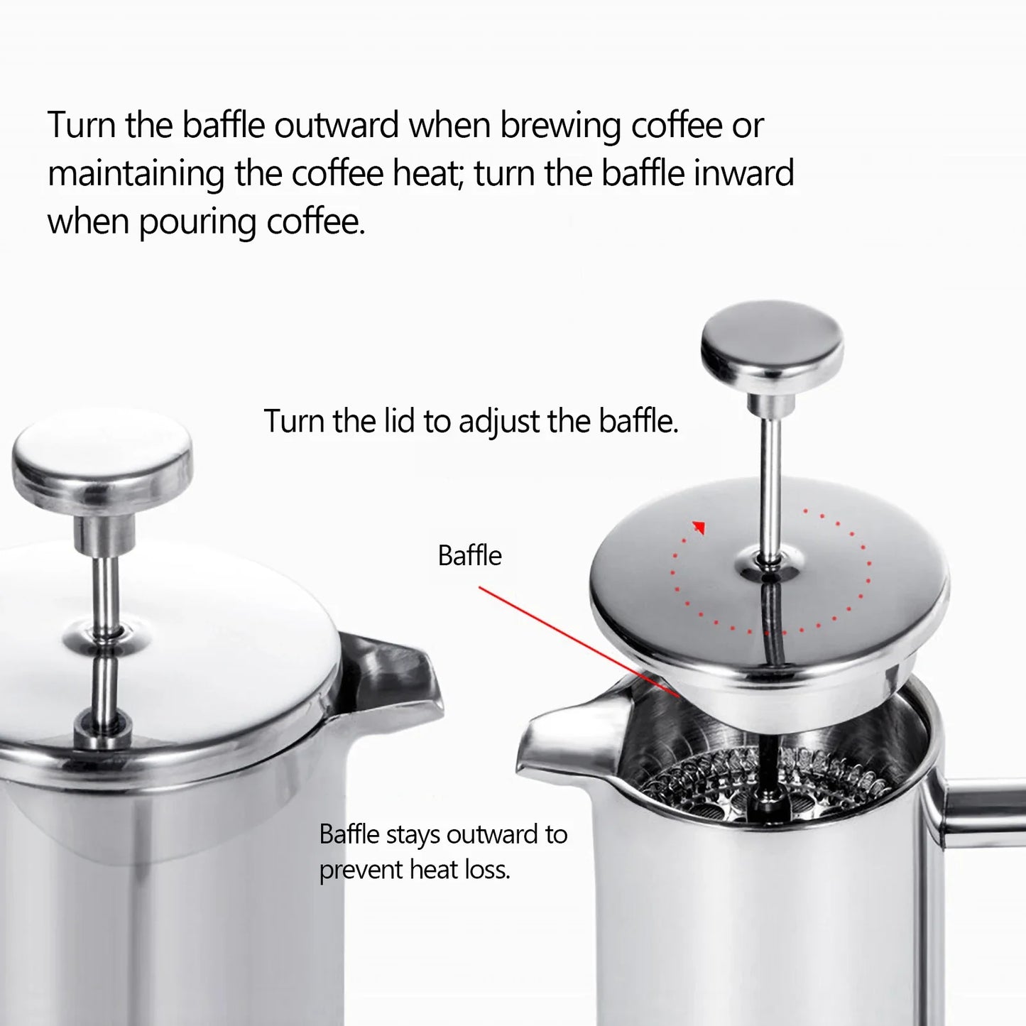 350ml/800ml/1000ml French Press Coffee Maker - Stainless Steel Double-Walled Insulated Coffee Pot