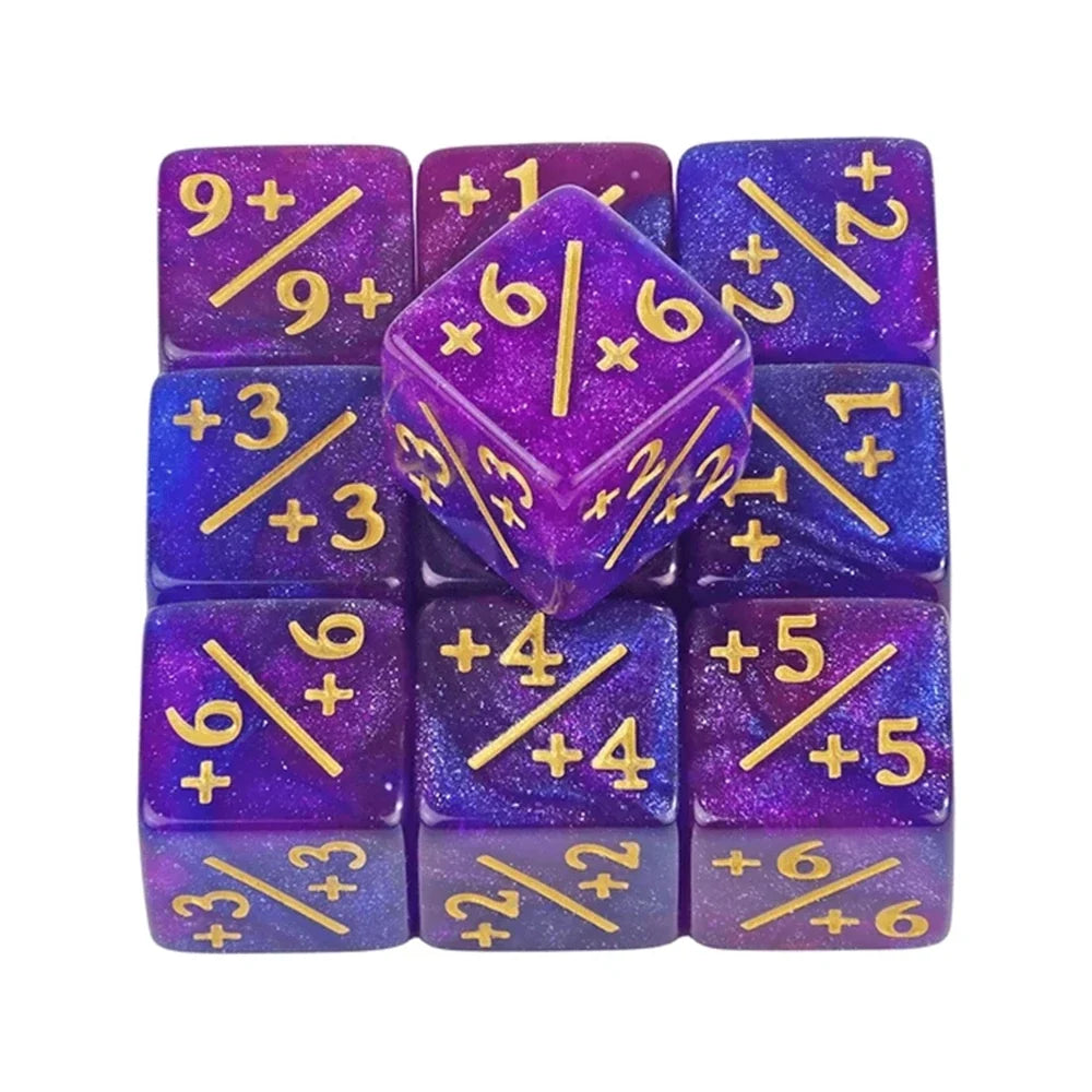 10pcs Six Sided Dice Set - D6 Counters +1/+1 & -1/-1 for Math Learning, Kids Arithmetic Toys and Card Game Accessories