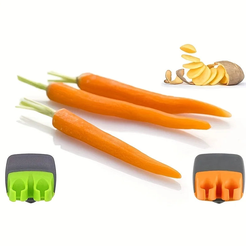 Stainless Steel Handheld Vegetable Peeler — Comfortable Rubber Finger Grip Palm Peeler for Carrots and More
