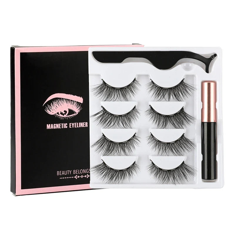 2/3/4 Pairs Magnetic Eyelashes Set - Waterproof Liquid Eyeliner, Tweezer, Dramatic 3D Mink Lashes for Makeup