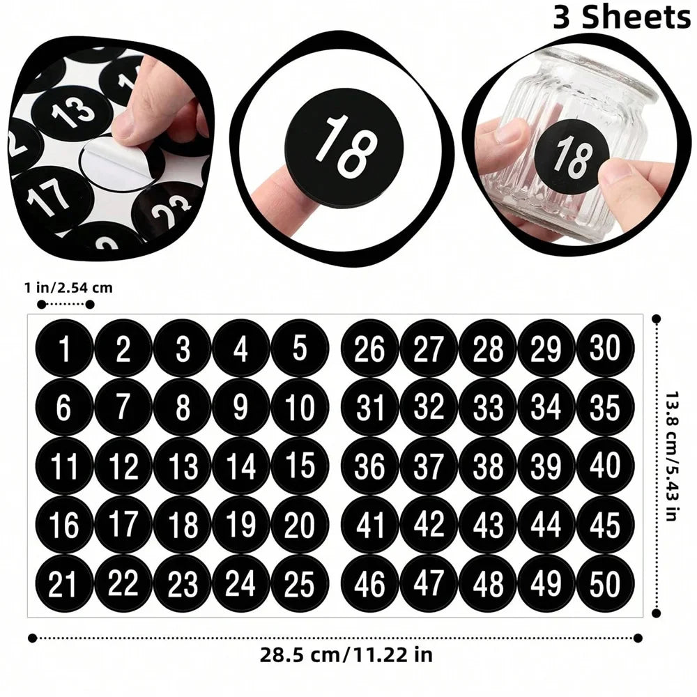 1-Inch Waterproof Number Stickers 1-50 – Self-Adhesive Vinyl Consecutive Decals for Crafts, Parties & Organization