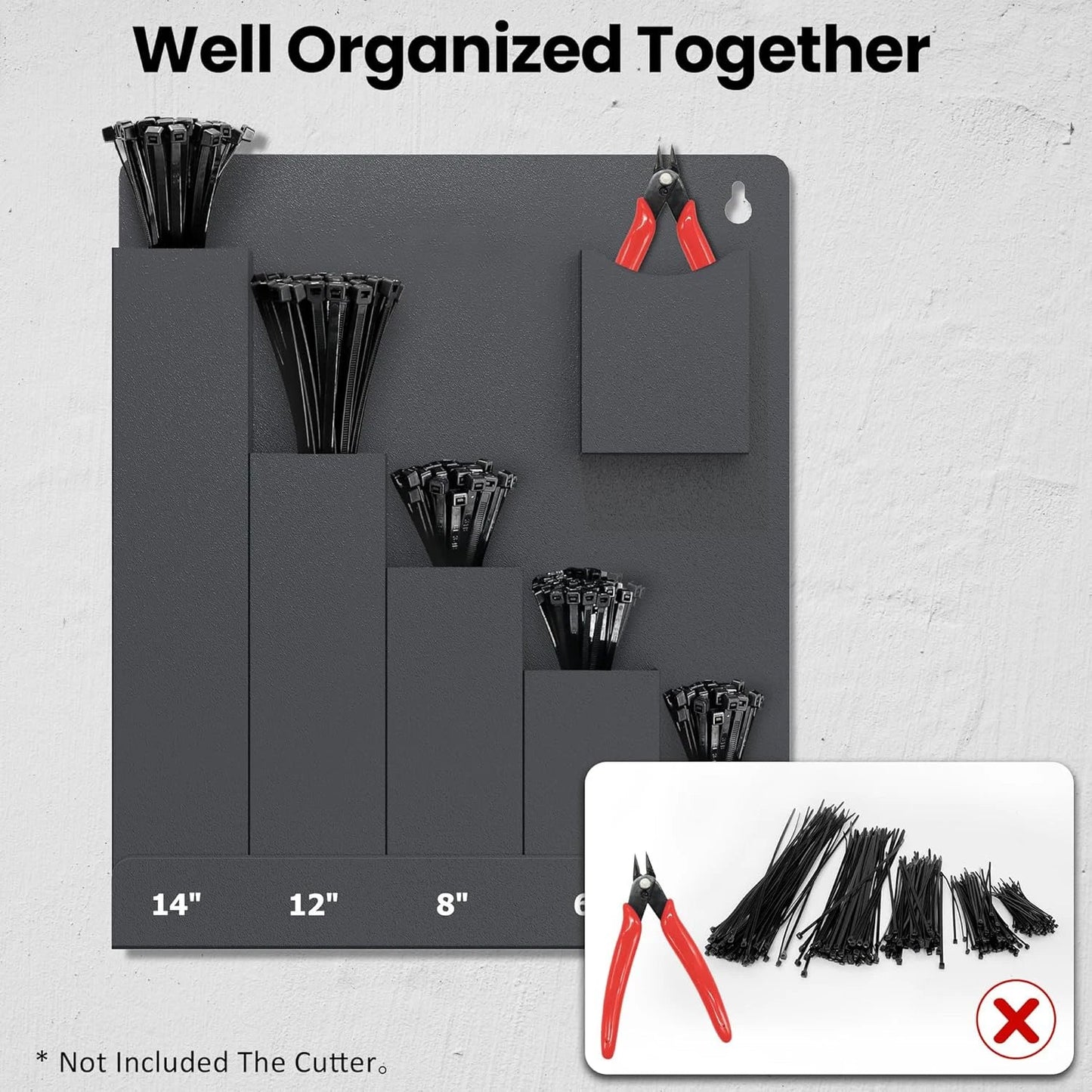 Wall Mount Cable Tie Holder - Zip Tie Storage Rack Organizer for Garage, Workshop & Home