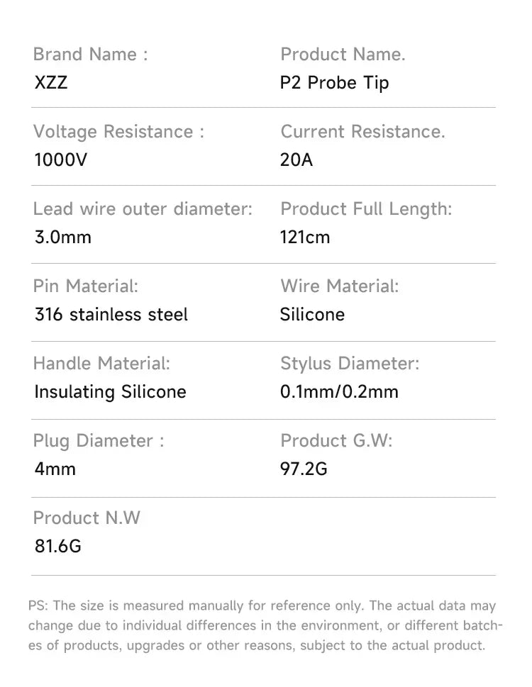 XZZ XINZHIZAO P2 Extra Sharp Multimeter Probe – 1000V 20A Super Conductive Replaceable Probe Tip Pen