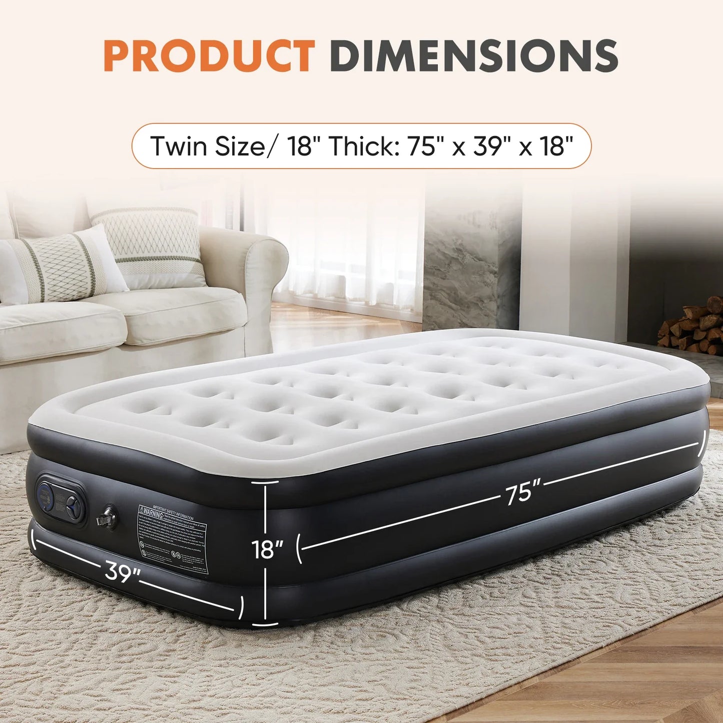 MCQ 18" Tall Air Mattress - Inflatable Airbed with Built-In Pump for Home & Camping