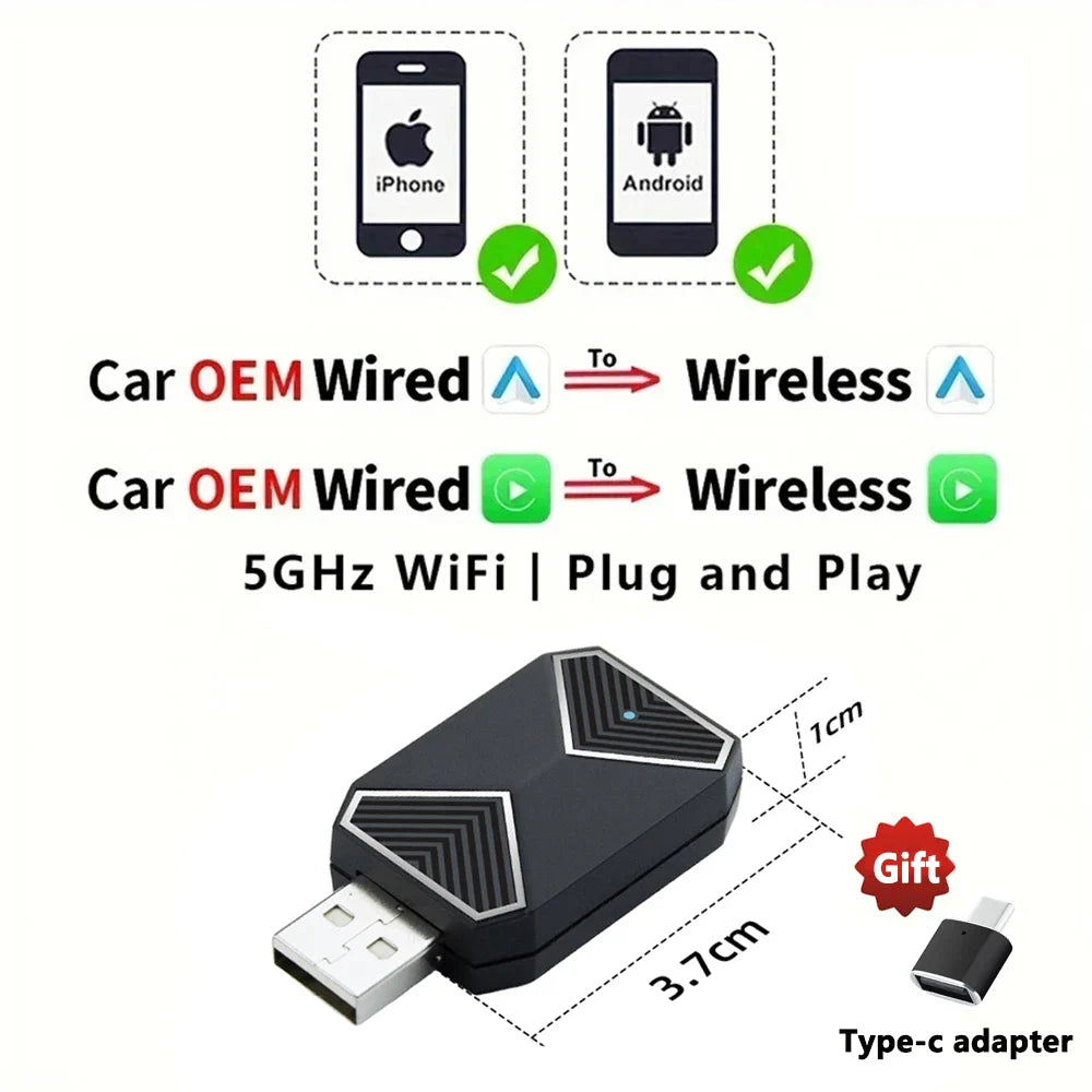 EKIY 2-in-1 Wireless CarPlay & Android Auto Dongle – AI Smart Box for Cars with Wired CarPlay