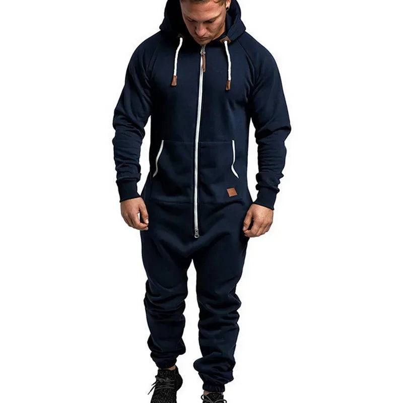New 3D Full Design Jumpsuit Pajamas — Men’s Long-Sleeve Sports Pants & Solid Color Zipper Hoodie Casual Outfit