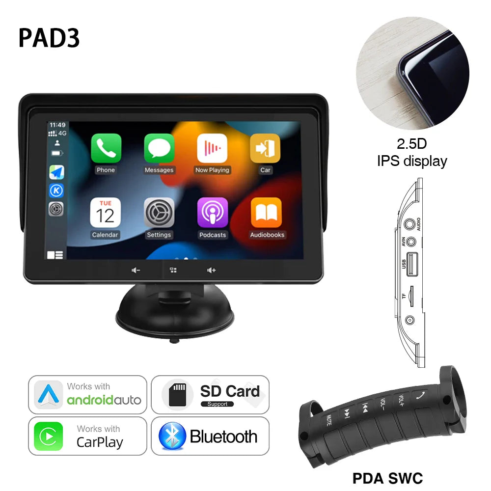 Grandnavi 7-Inch Car Multimedia Player – Wireless CarPlay & Android Auto Portable Touch Screen Universal Car Radio Video System