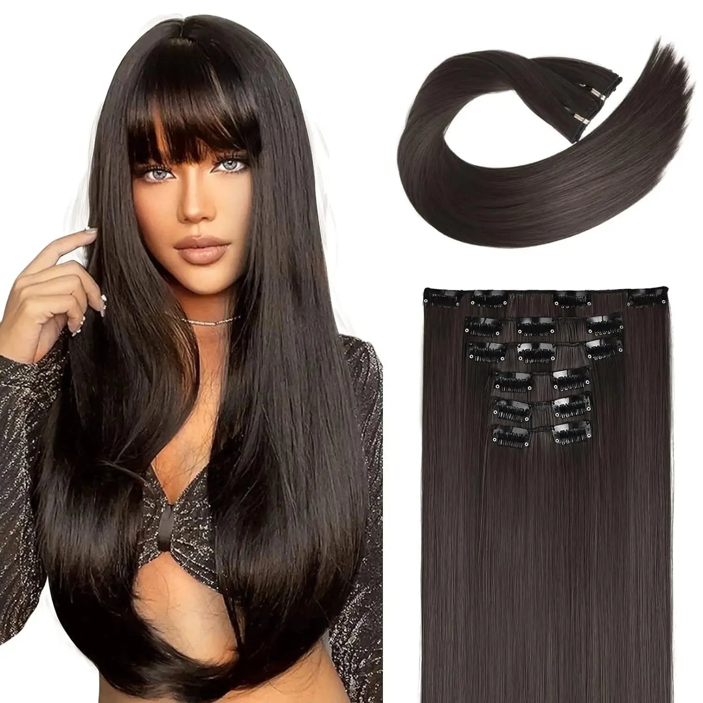Clip-In Hair Extensions – Thick, Long Lace Weft Lightweight Synthetic Hairpieces for Women