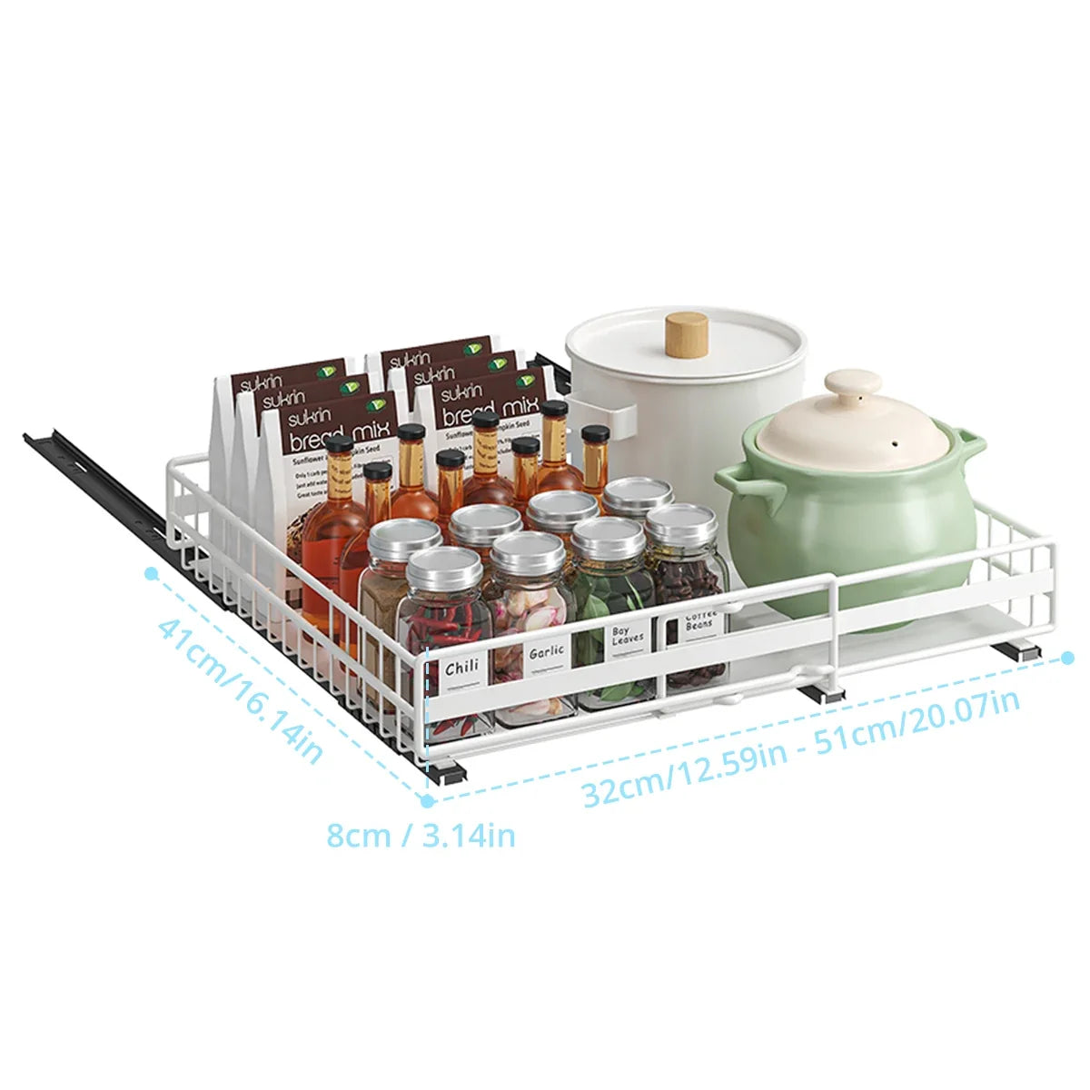 Pull-Out Cabinet Organizer - Slide-Out Kitchen Pantry Storage Drawer