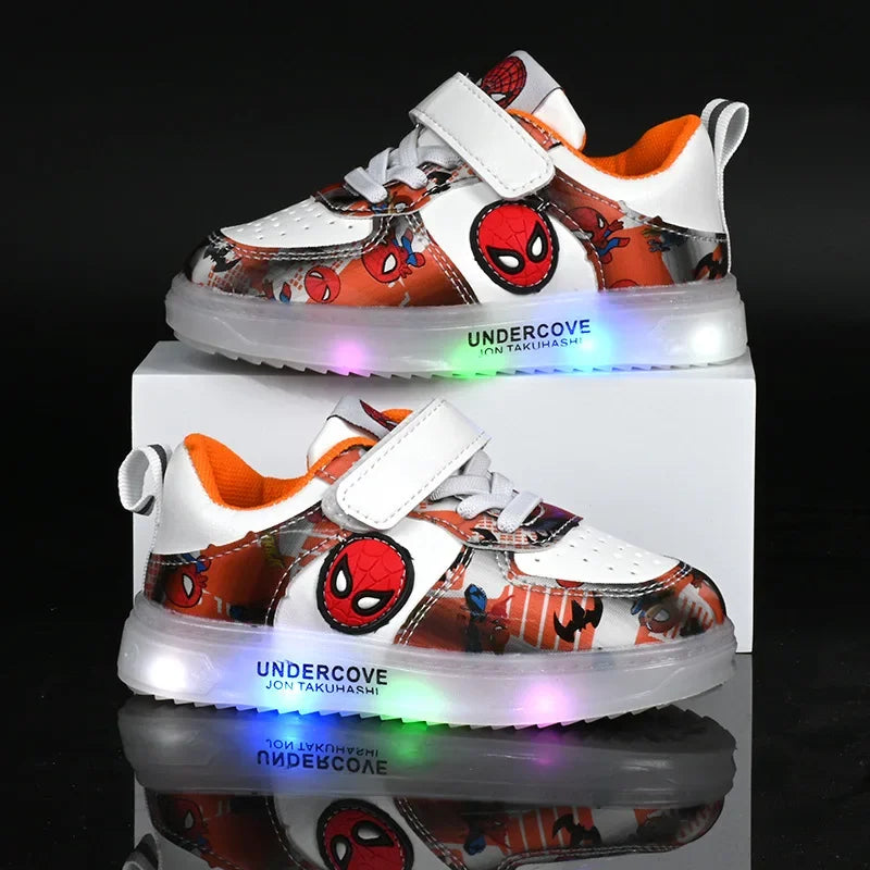 Disney LED Light Kids Shoes – Breathable Spiderman Sneakers for Boys & Girls, Cartoon Casual Sport Footwear