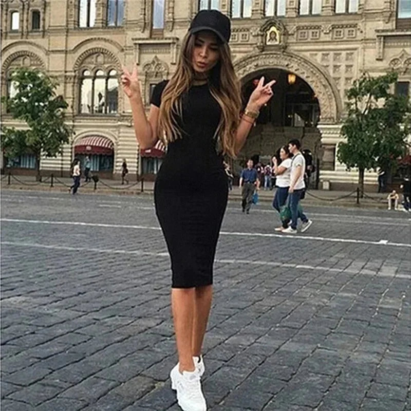 Women's Summer Bandage Bodycon Dress - Short Sleeve Knee-Length Sheath Dress Casual Party Fashion Style