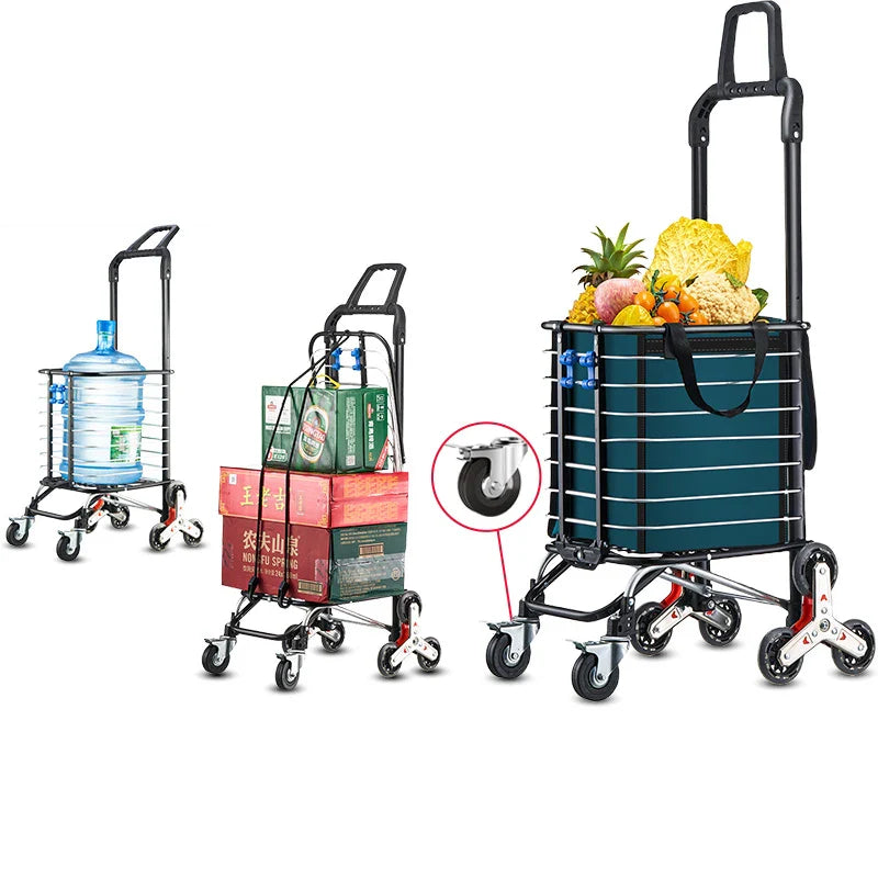 Aluminum Alloy Folding Grocery Cart – Portable Lightweight Shopping Trolley with Step Climbing for Supermarket & Food