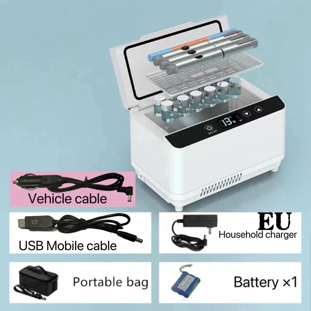 Insulin Medicine Cooling Box — Double-Layer Large Capacity Refrigeration with LED Touch Screen for Car Travel
