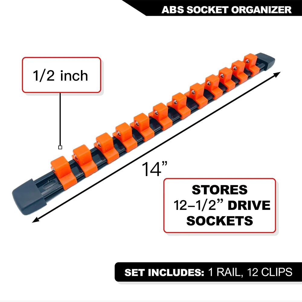 Universal Socket Organizer Rail – 1/4", 3/8", 1/2" Wrench Holder Plastic Bracket for Wall Mount & Home Repair Tools