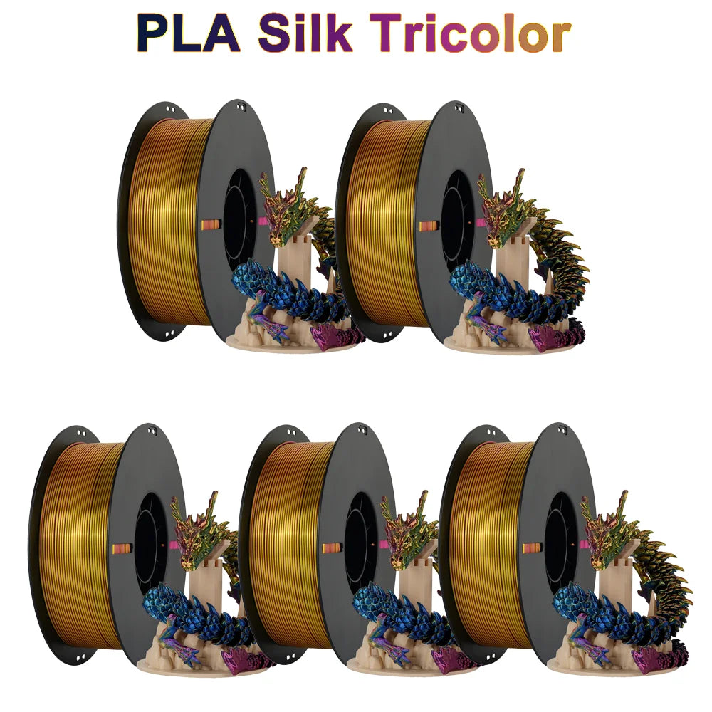 Tri-Color Dual-Color Silk Rainbow PLA Filament 1.75mm – Accurate +/-0.03mm, Compatible with Most FDM 3D Printers