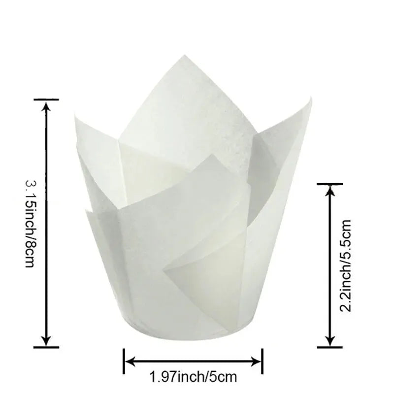50PCS Tulip Baking Cups β Disposable Oil-Proof Paper Cup Trays for Cakes, Muffins & Bread