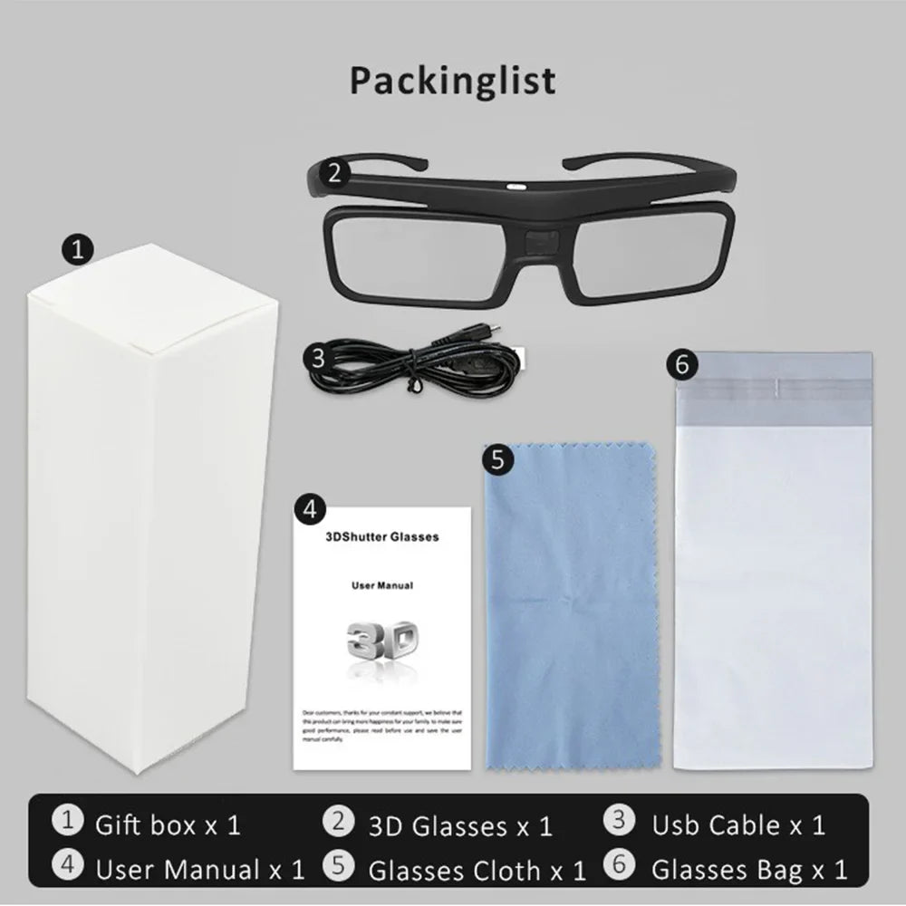 2025 DLP Link Active Shutter 3D Glasses β USB Rechargeable Eyewear for Home Cinema DLP Projectors (Not for All TVs)