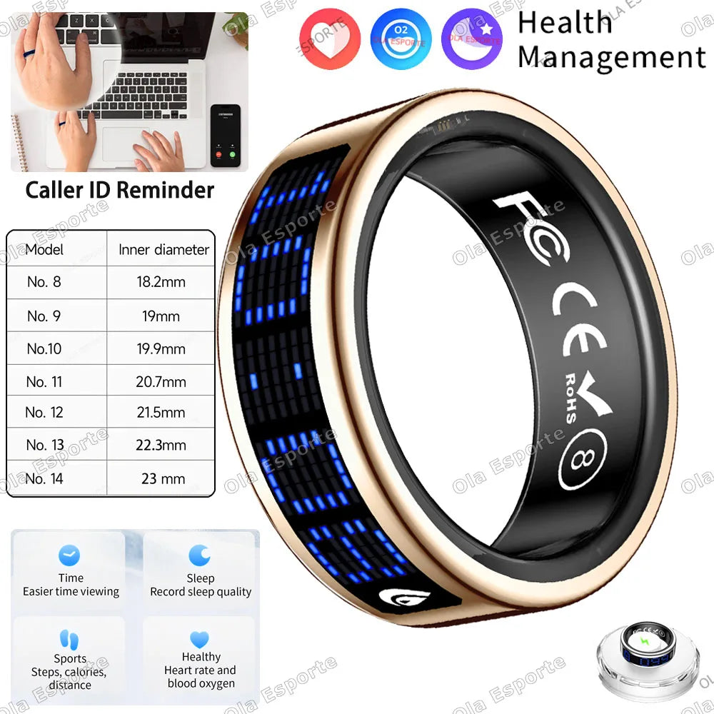 Smart Ring with Display Screen & Touch Control – Call ID Reminder, Tasbih Counter, Health Manager, 5ATM Waterproof Multi-Sport Mode Fitness Ring for Men & Women