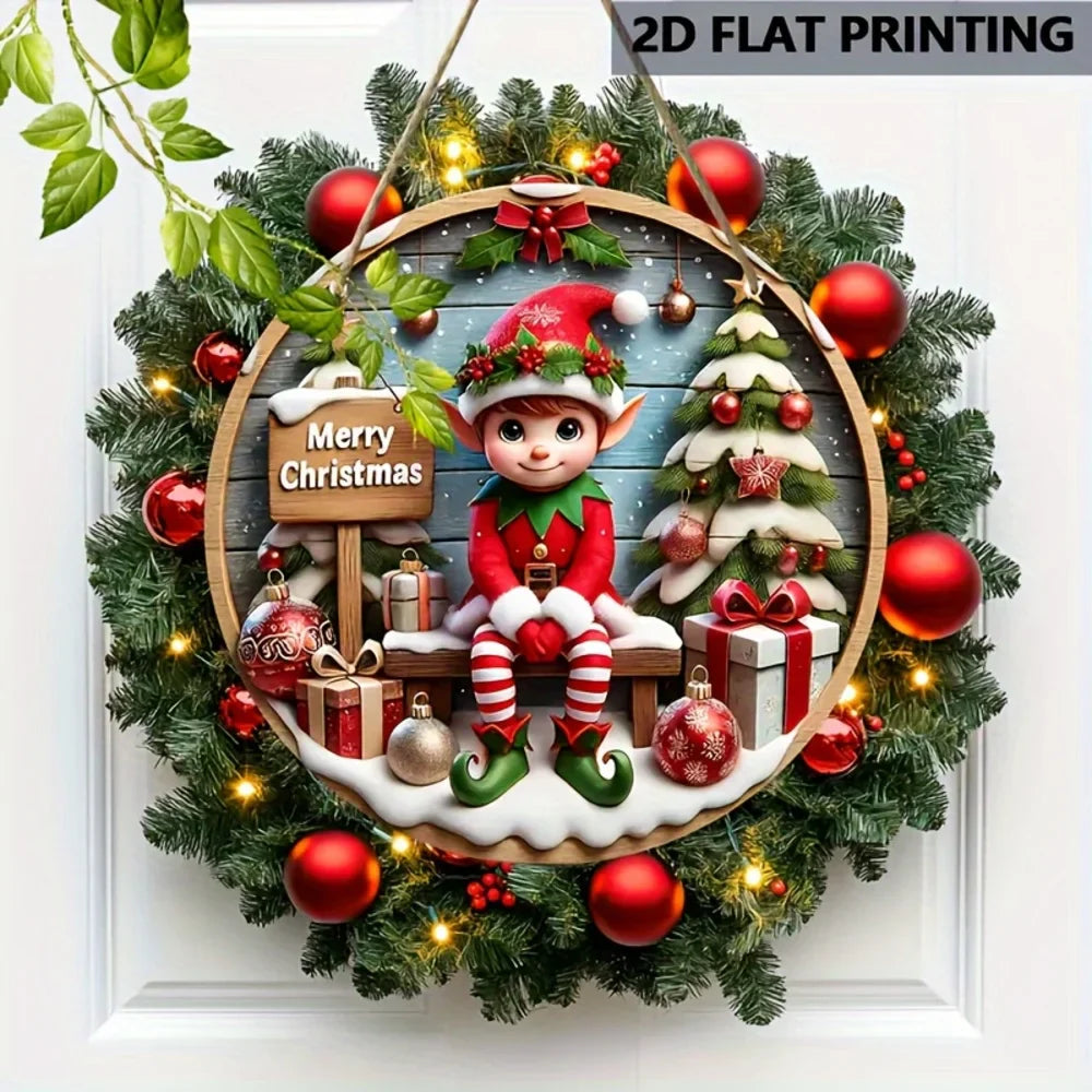 Charming Christmas Elf Wooden Sign – 20cm Round Holiday Decor for Cafe, Bar, Party & Home, Perfect Gift for Friends