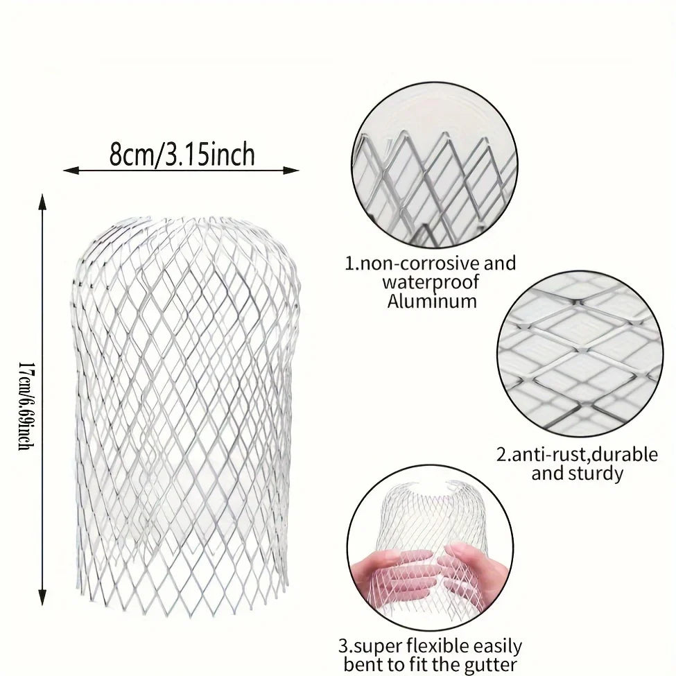4PCS Aluminum Gutter Guards – Metal Mesh Leaf & Debris Trap for Downpipe Drain, Waterproof Guttering System Cover