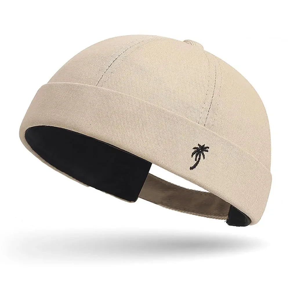 Unisex Brimless Docker Beanie Hat – Spring Autumn Streetwear Hip Hop Embroidered Coconut Tree Cap for Men & Women