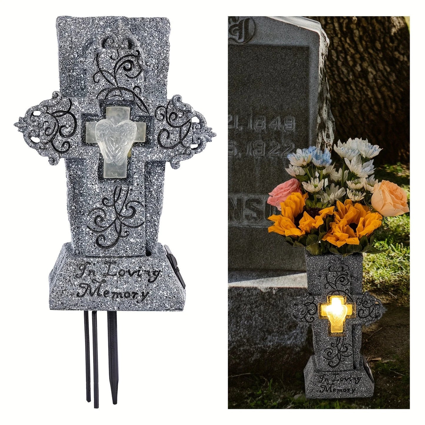 Solar LED Grave Vase β Memorial Tombstone Decoration for Fresh or Artificial Flowers