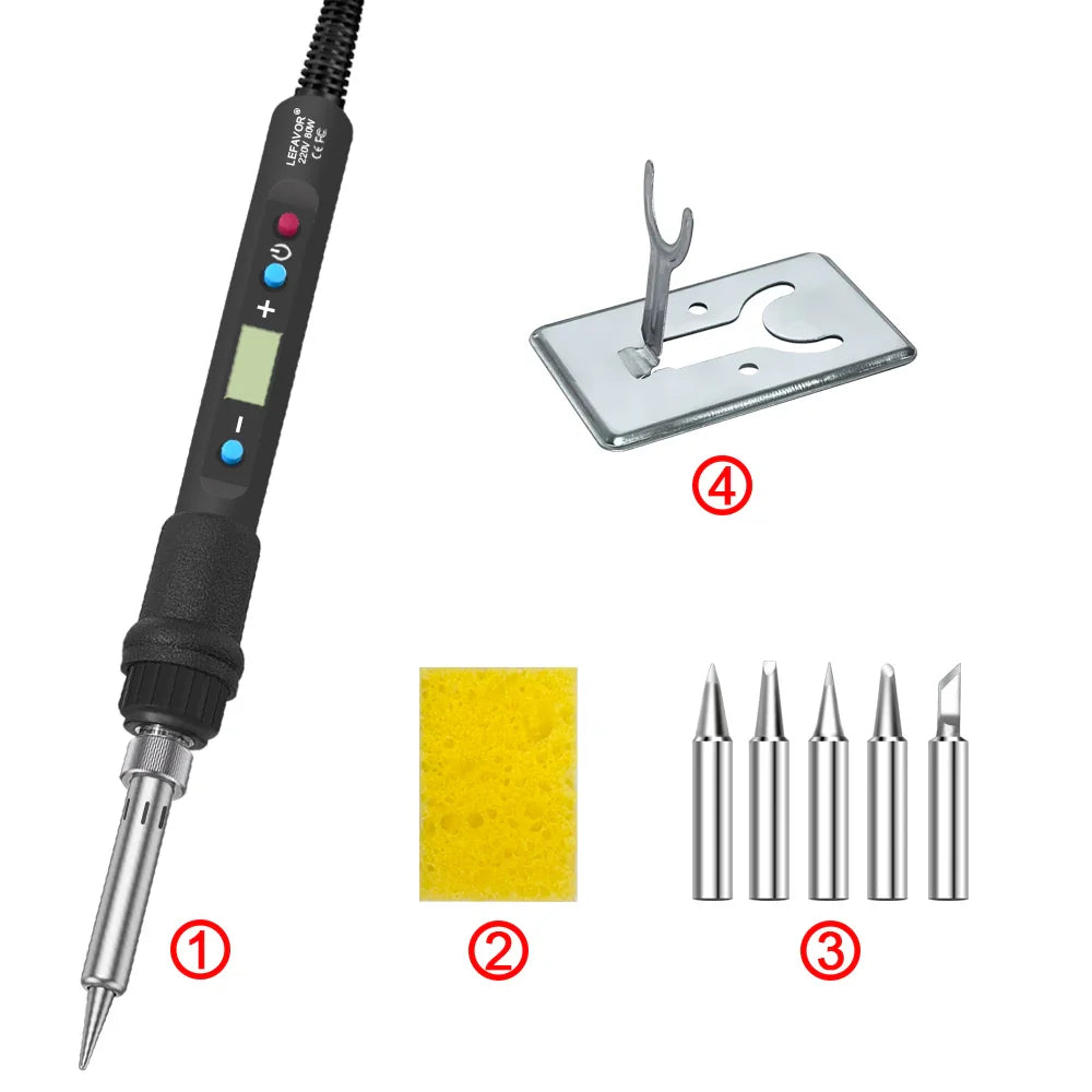 Digital 80W Soldering Iron Kit – Adjustable Temperature with LCD, Ceramic Heater & Soldering Tips
