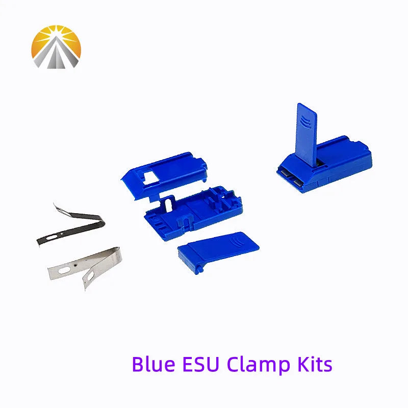 5-Piece ESU Clamp Kit ā Electrosurgical Patient Board Grounding Cable Set in Blue, Grey, and Black