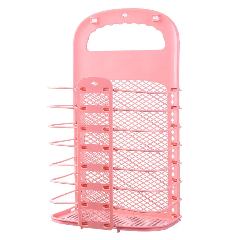 Foldable Plastic Laundry Basket – Wall-Mounted Non-Perforated Clothes Storage for Bathroom