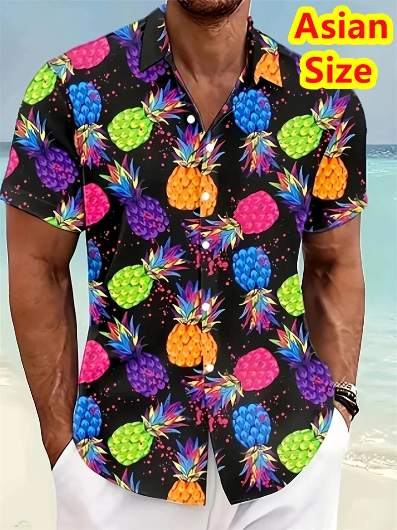 Hawaiian Banana Pineapple Graphic Shirt - Men’s 3D Printed Summer Short Sleeve Top