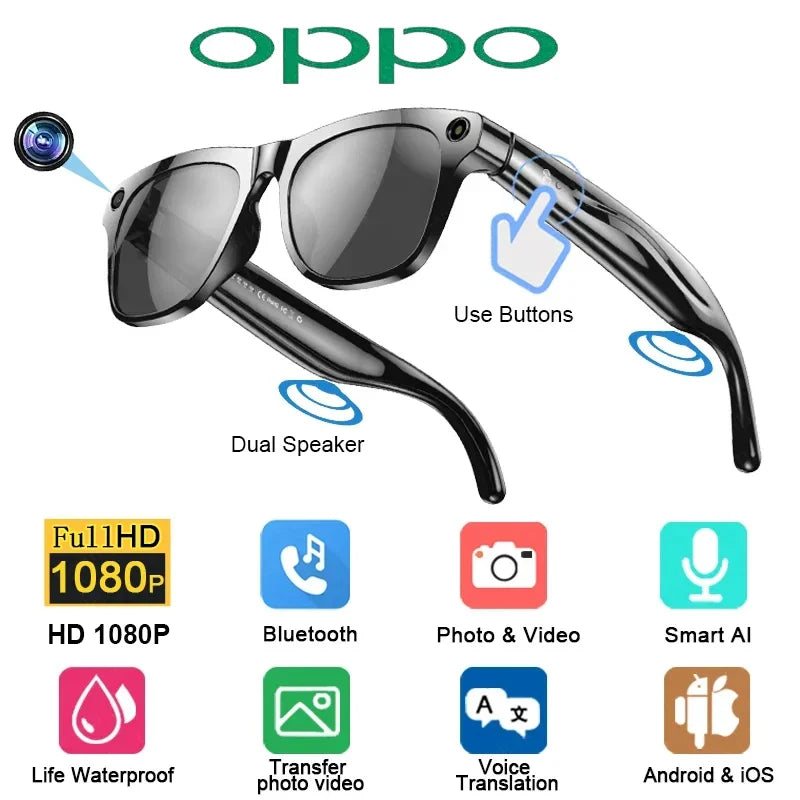 OPPO AI Smart Glasses — Ultra-Clear Camera, Touch Control, Bluetooth Calling, Video & Music Player Sport Sunglasses
