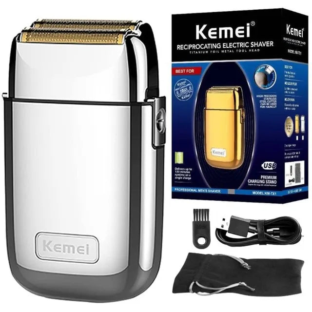 Kemei TX1 Rechargeable Electric Shaver for Men – Metal Housing Hair & Beard Razor, Bald Shaving Machine, Fade Finishing