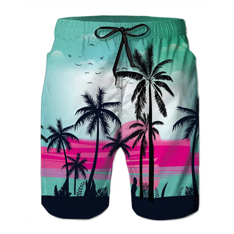 Men's Dinosaur Cat 3D Print Beach Shorts - Fun Hawaiian Swim Trunks