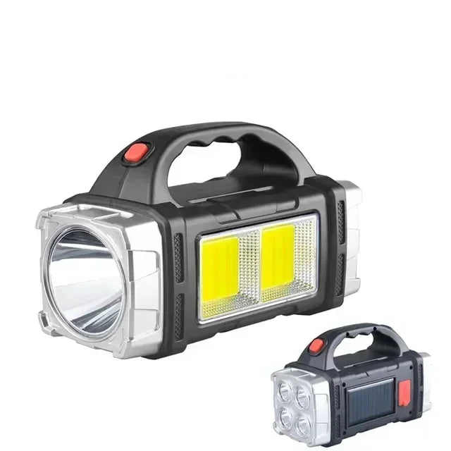 Powerful LED Flashlight - USB & Solar Rechargeable COB Camping Torch with Portable Searchlight Power Bank