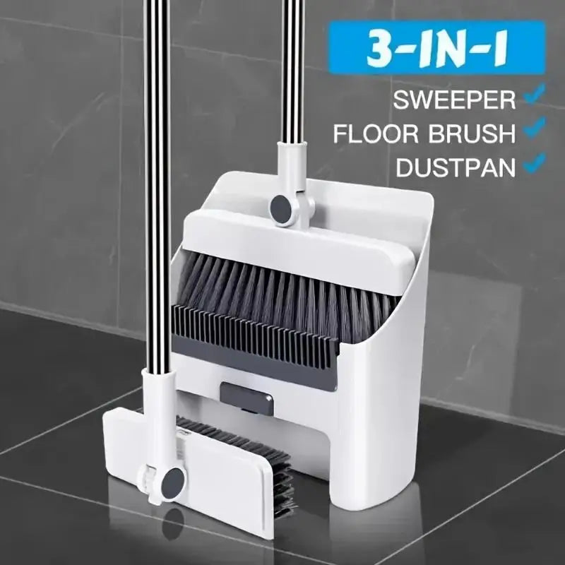 3-in-1 Folding Broom & Dustpan Set - Multi-Surface Floor Cleaning Brush with Strong Bristles
