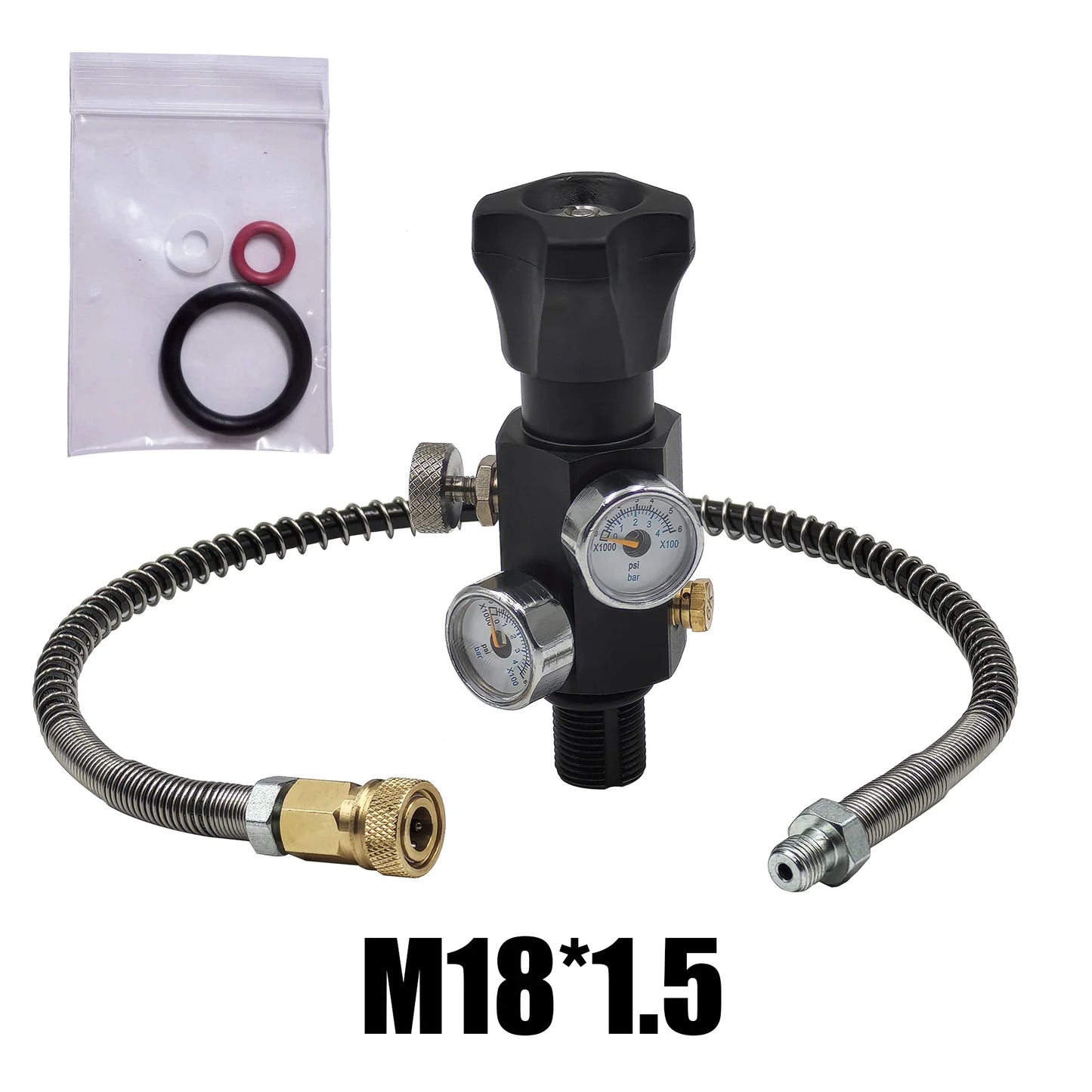 HPA Compressed Air Tank Charging Valve – Scuba Filling Station Hose with Gauge (20in, M18x1.5 or 5/8"-18UNF, 4500Psi/300Bar)