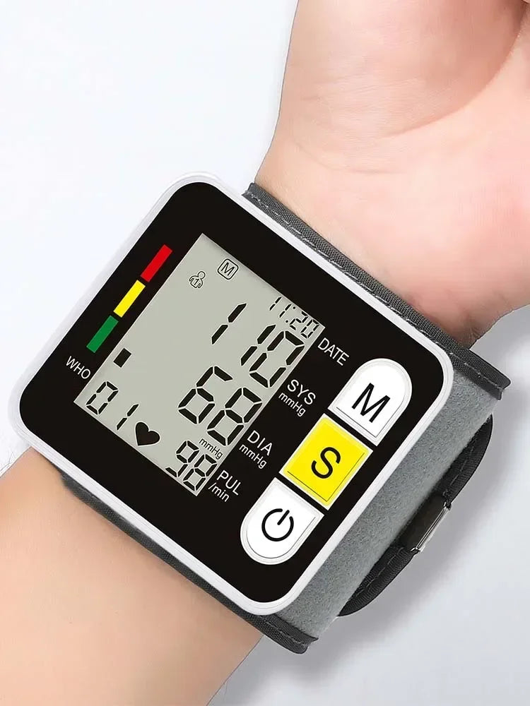 Portable Digital Wrist Blood Pressure Monitor – LCD Screen Sphygmomanometer with Heart Rate & Pulse Measurement