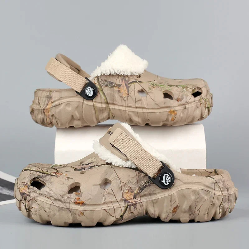 Winter Men’s Garden Clogs – Plush Fur Slippers & Fluffy Outdoor Slides for Couples