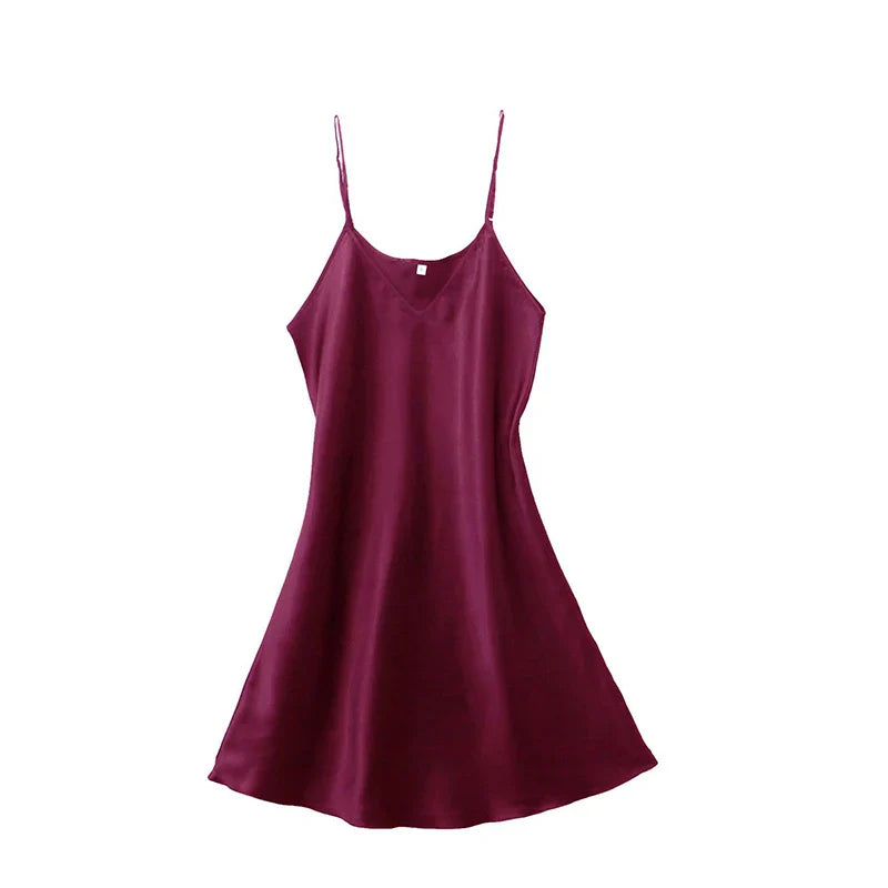 Women’s Silk Satin V-Neck Nightdress – Sleeveless Sexy Sleepwear Nightgown Plus Size Nightwear