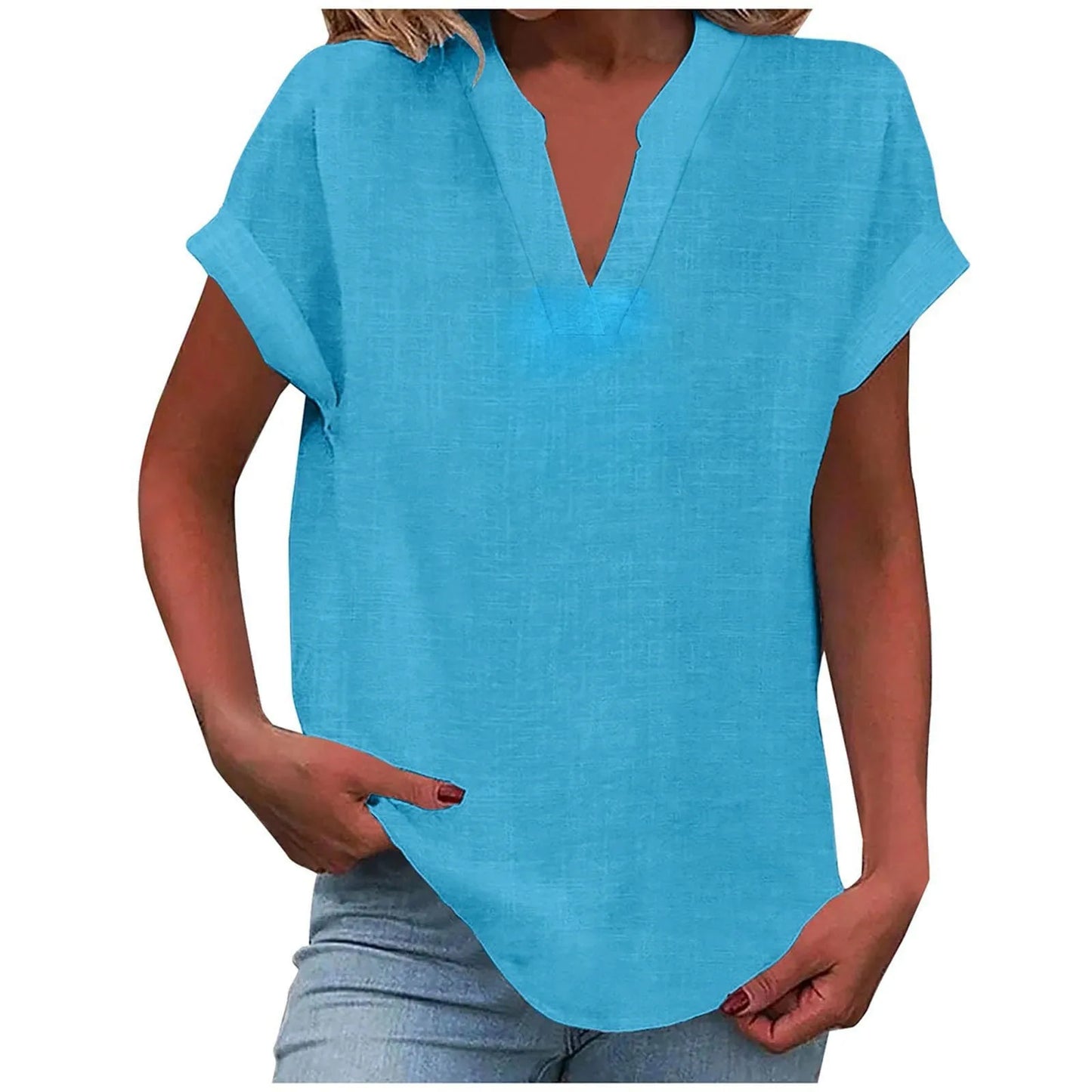 Women’s Summer Cotton Linen V-Neck Button Down Shirt 2025 – Breathable Solid Color Casual Office Blouse
