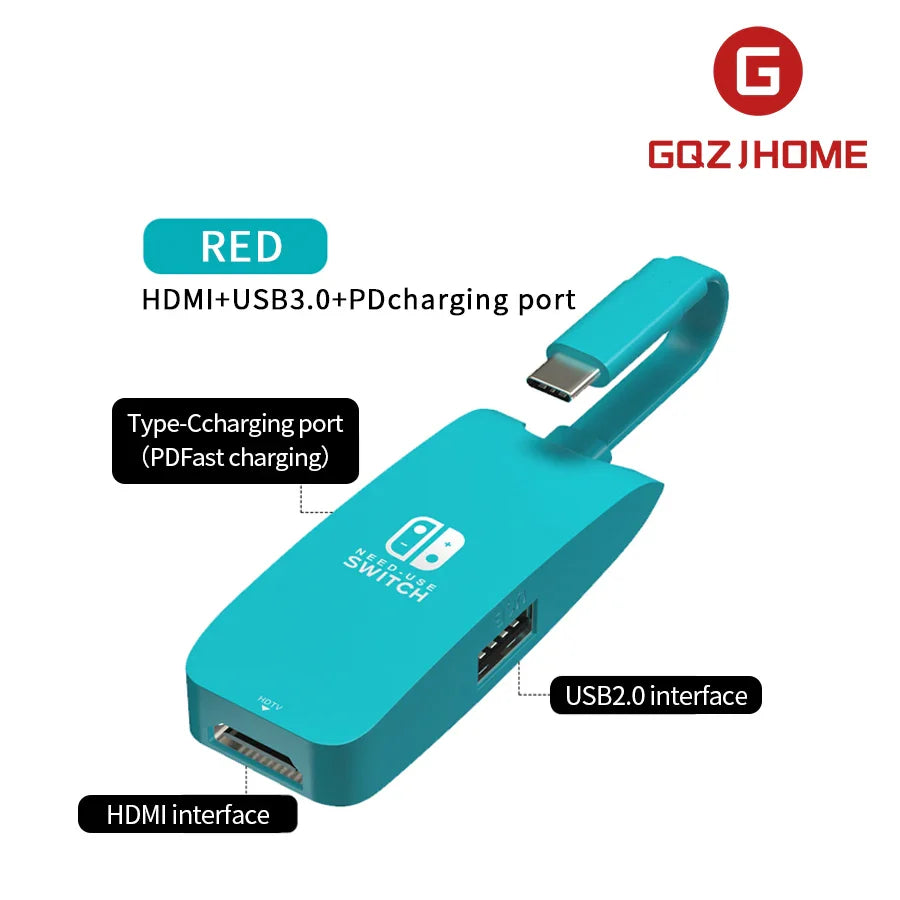 Mini Portable USB-C to 4K HDTV Adapter โ USB 3.0 Hub with PD 100W for Nintendo Switch Docking Station & MacBook Pro