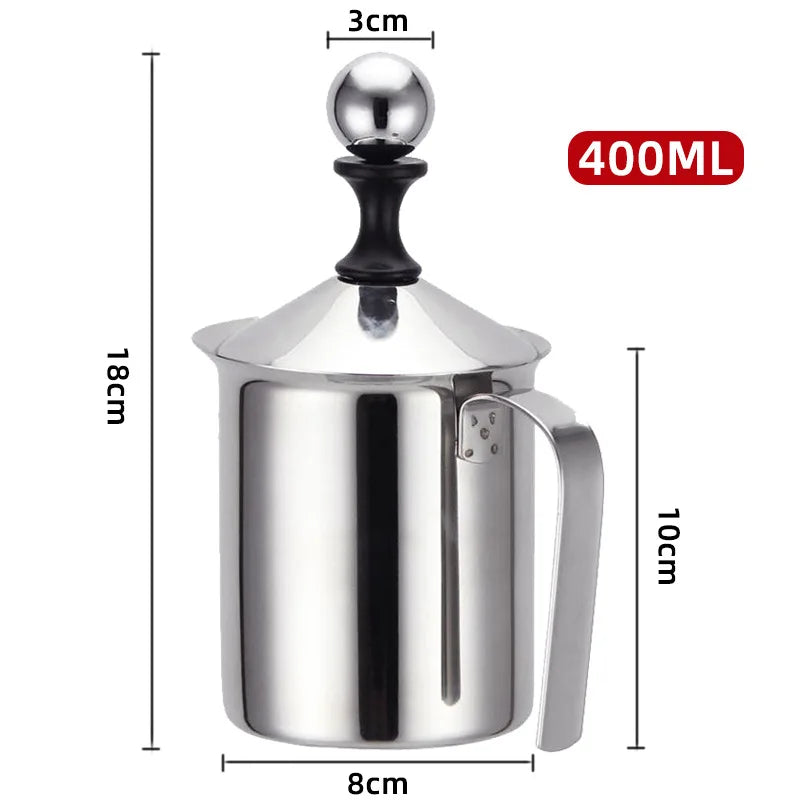 Double Mesh Stainless Steel Milk Frother & Creamer – 400ML Coffee Foam Maker, Egg Beater & Kitchen Mixing Tool for Latte Art