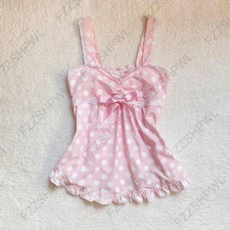 Y2K Harajuku Striped Bow Camisole Crop Top - Retro Kawaii Women's Streetwear
