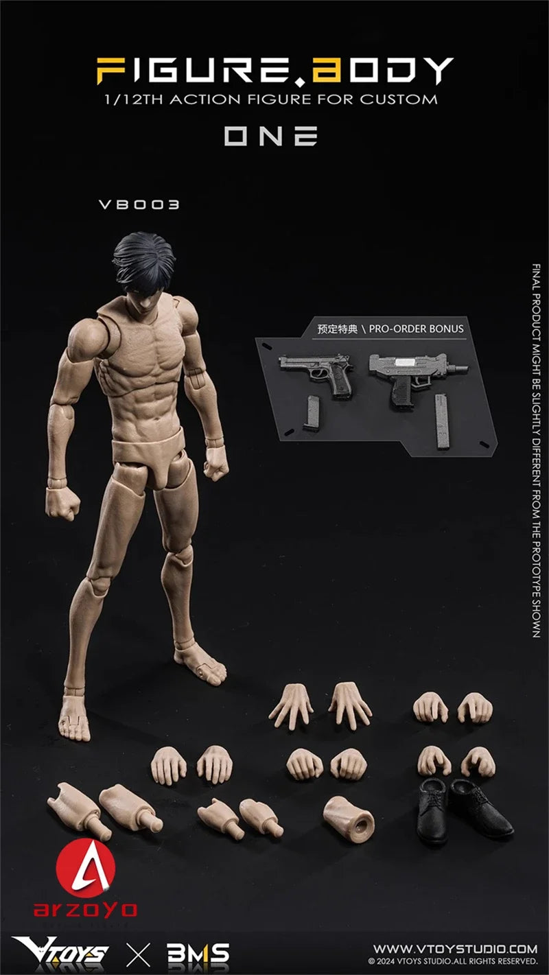 VTOYS X BMS 1/12 Male Muscle Action Figure — 16.5cm Super Flexible Joint Articulated Doll Model White & Yellow