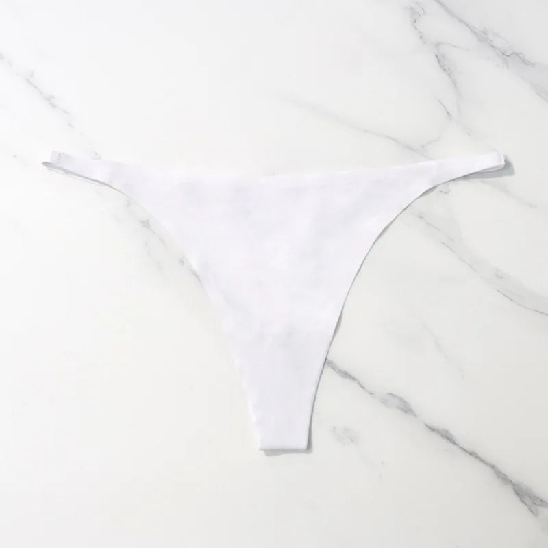 Ice Silk Seamless Thong Panties for Women – Soft Satin Bikini Underwear, Thin Band Tangas Mujer