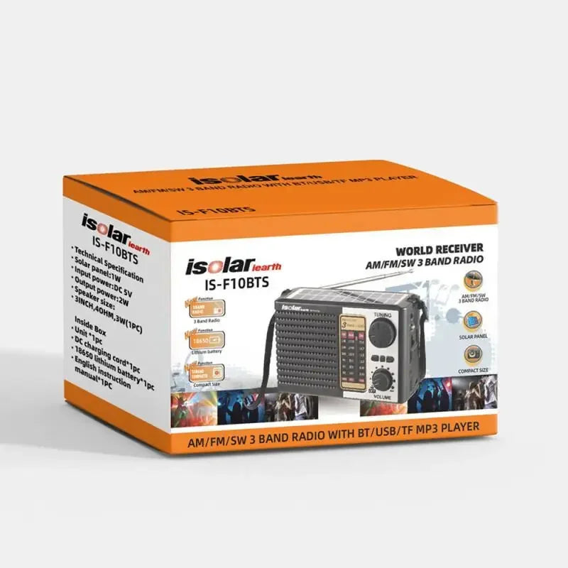 Mini Portable Solar Emergency Radio – AM/FM/SW Wireless Bluetooth 5.0 Speaker with LED Flashlight, MP3 Player & Multi-Function Outdoor Receiver