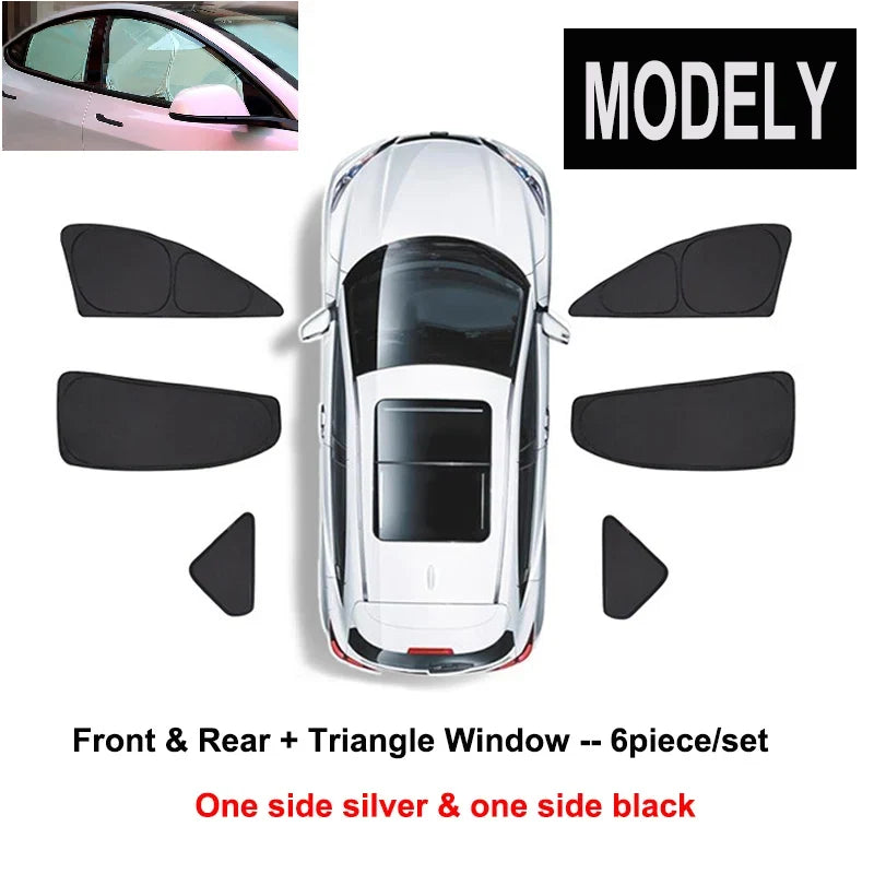 Tesla Model Y 2024 Window Sunshade - Privacy Front & Rear Side Window Shield Cover with UV Protection for Camping & Travel