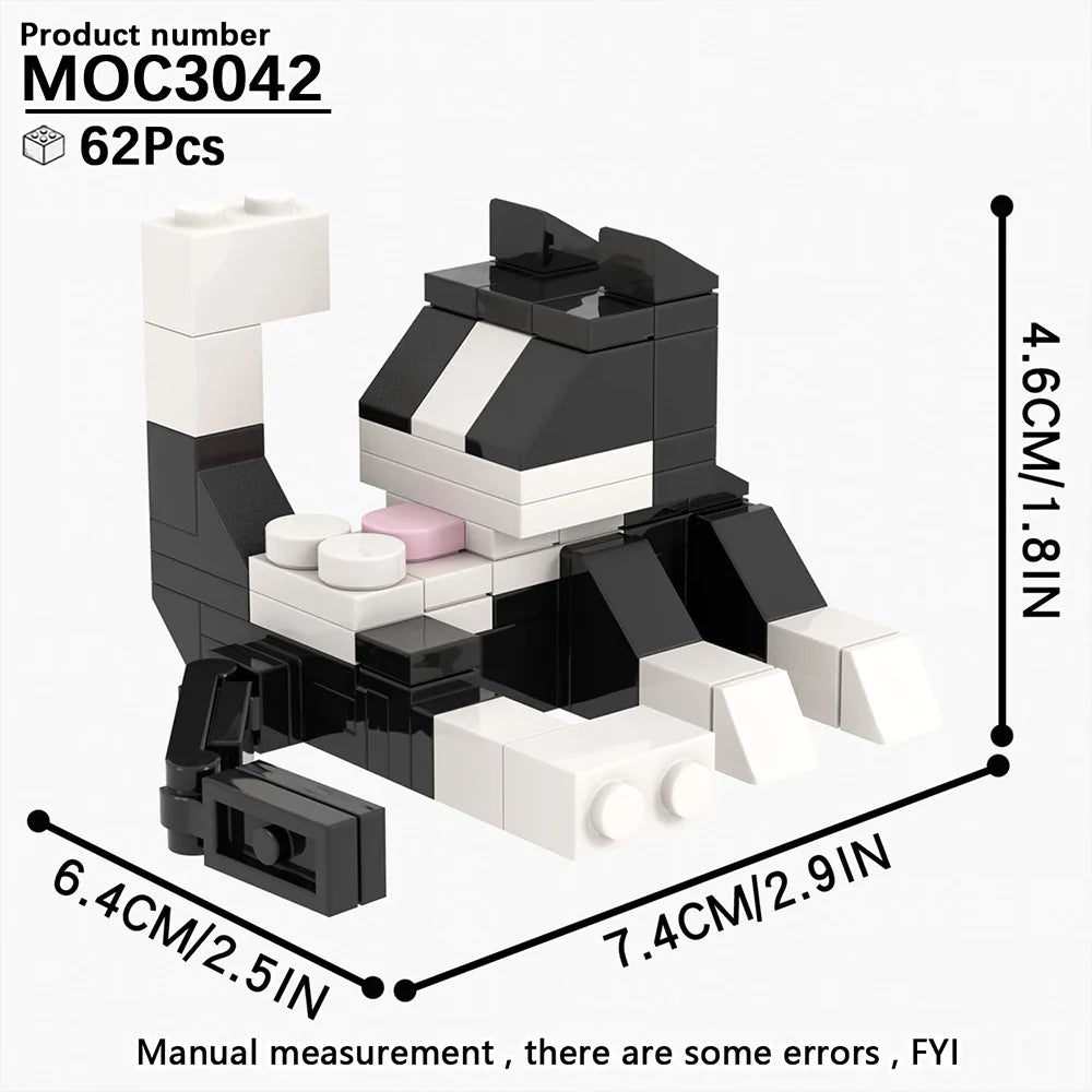 MOOXI Animal Series 62PCS MOC Cat Figures – DIY Building Blocks Educational Toys for Kids, Birthday Gift MOC3042-3045