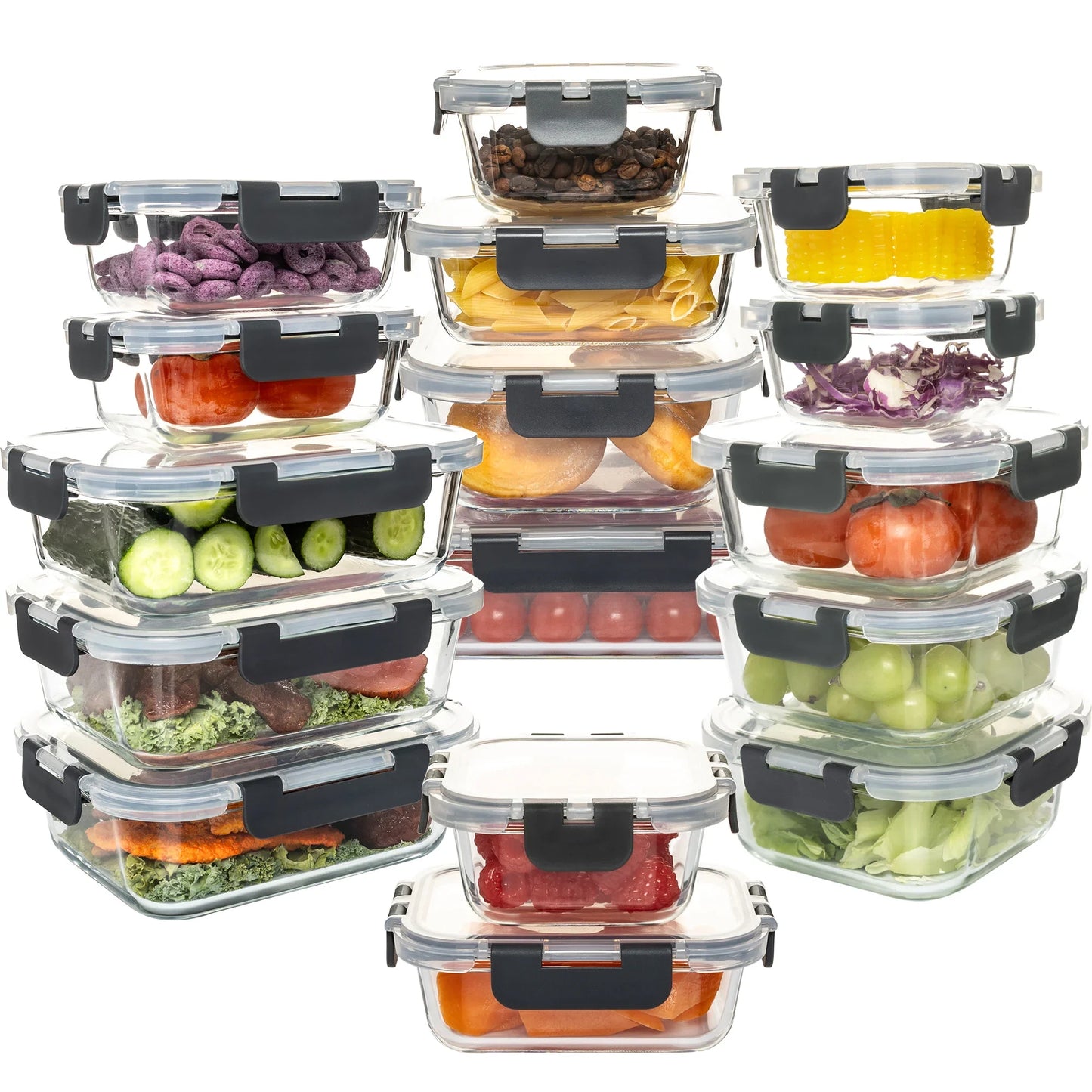 16-Piece Glass Food Storage Container Set — Leakproof, Airtight, BPA-Free, Microwave & Oven Safe, Stackable Kitchen Organizer